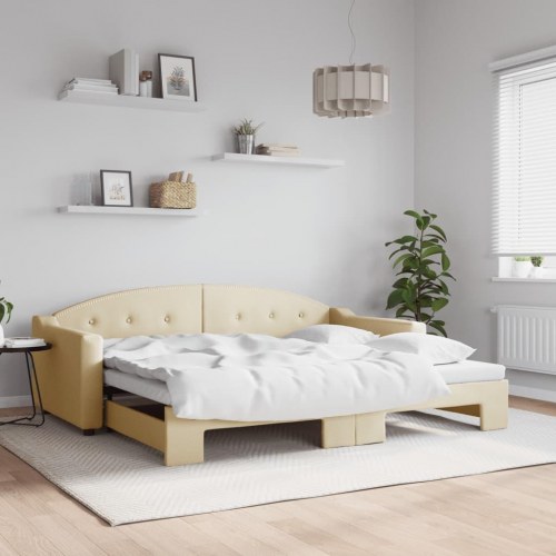 Dagseng med udtræk 90 x 200 cm i stof - cremefarvet