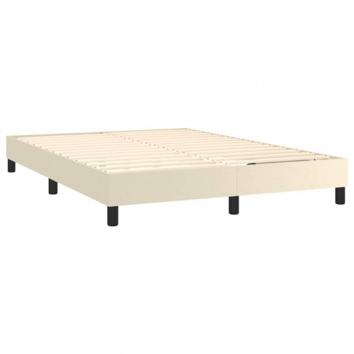 Boxspring sengeramme 140×190 cm i kunstlæder - cremefarvet