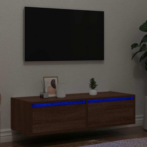 Tv-bord med LED-lys 100X35,5x25 cm brun egetræsfarve
