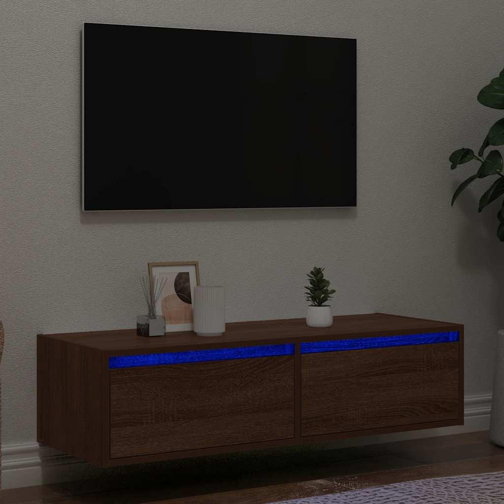 Tv-bord med LED-lys 100X35,5x25 cm brun egetræsfarve