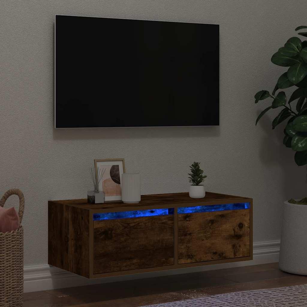 Tv-Skab Med Led-Lys 75X35,5X25 Cm - 1 / 75 cm / Røget eg