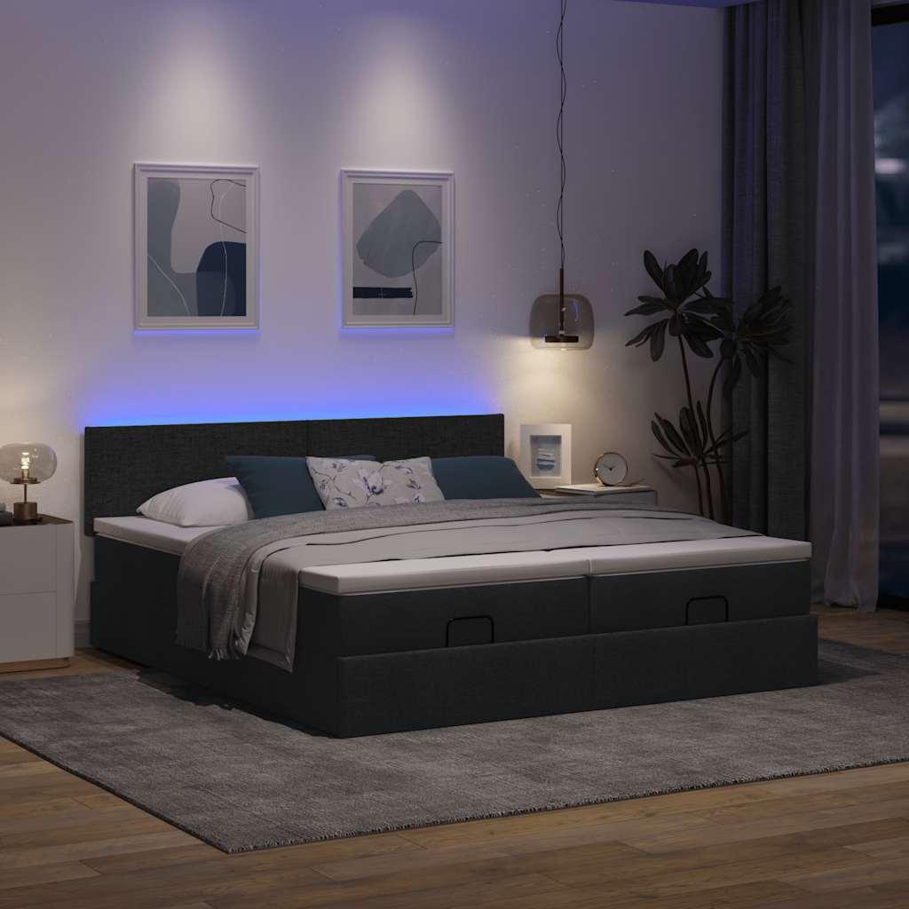 Osmannisk Sengeramme Med Madrasser Stof - Sort / Med ensartet mønster / 200 x 200 cm