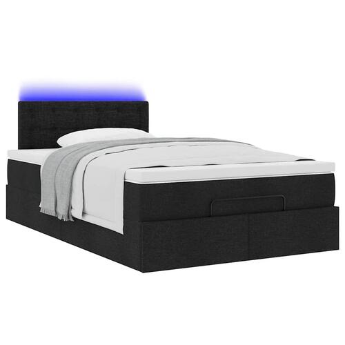 Ottoman seng med madras & LEDs 120x190 cm stof sort