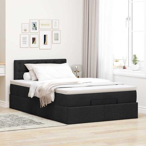 Ottoman seng med madras & LEDs 120x190 cm stof sort