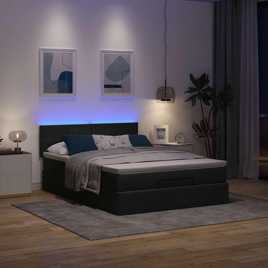 Ottoman Seng Med Madras Stof Sort - Blok med firkanter / 140 x 200 cm