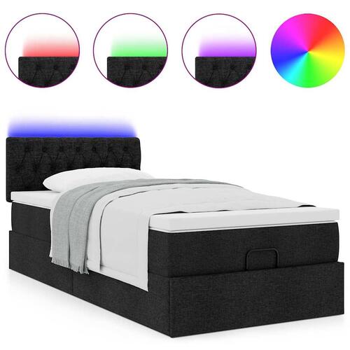 Ottoman seng med madras 90x200 cm stof sort