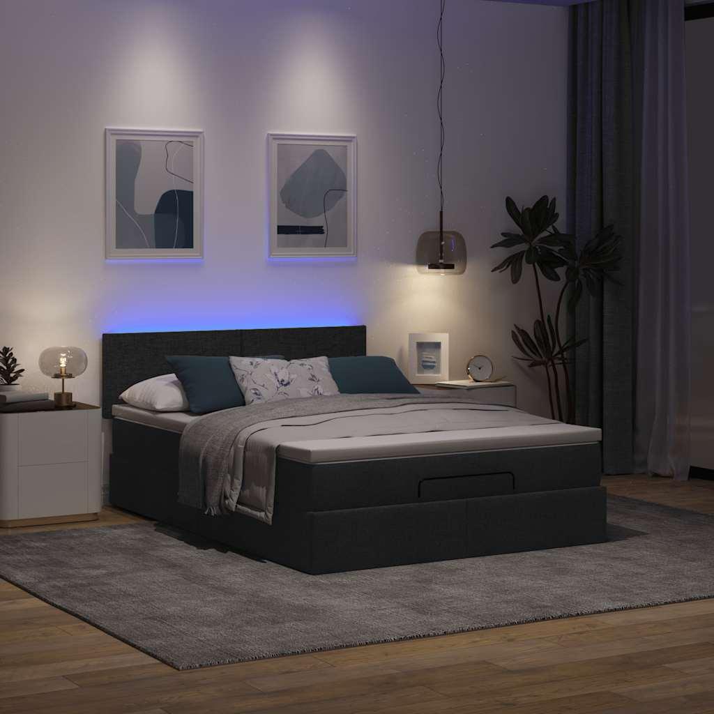 Ottoman seng med madras & LEDs Sort 140x200 cm Stof billede