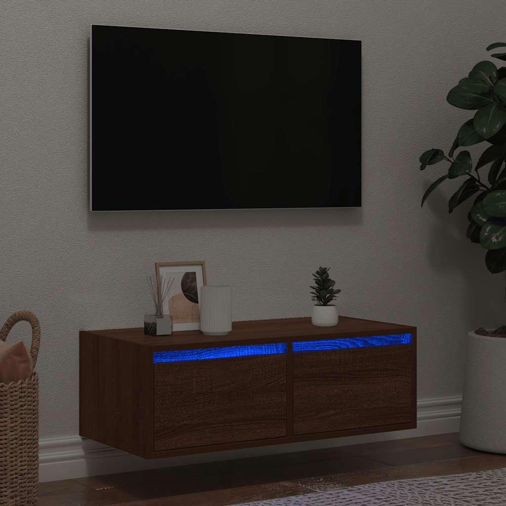 Tv-Skab Med Led-Lys 75X35,5X25 Cm - 1 / 75 cm / Brun eg