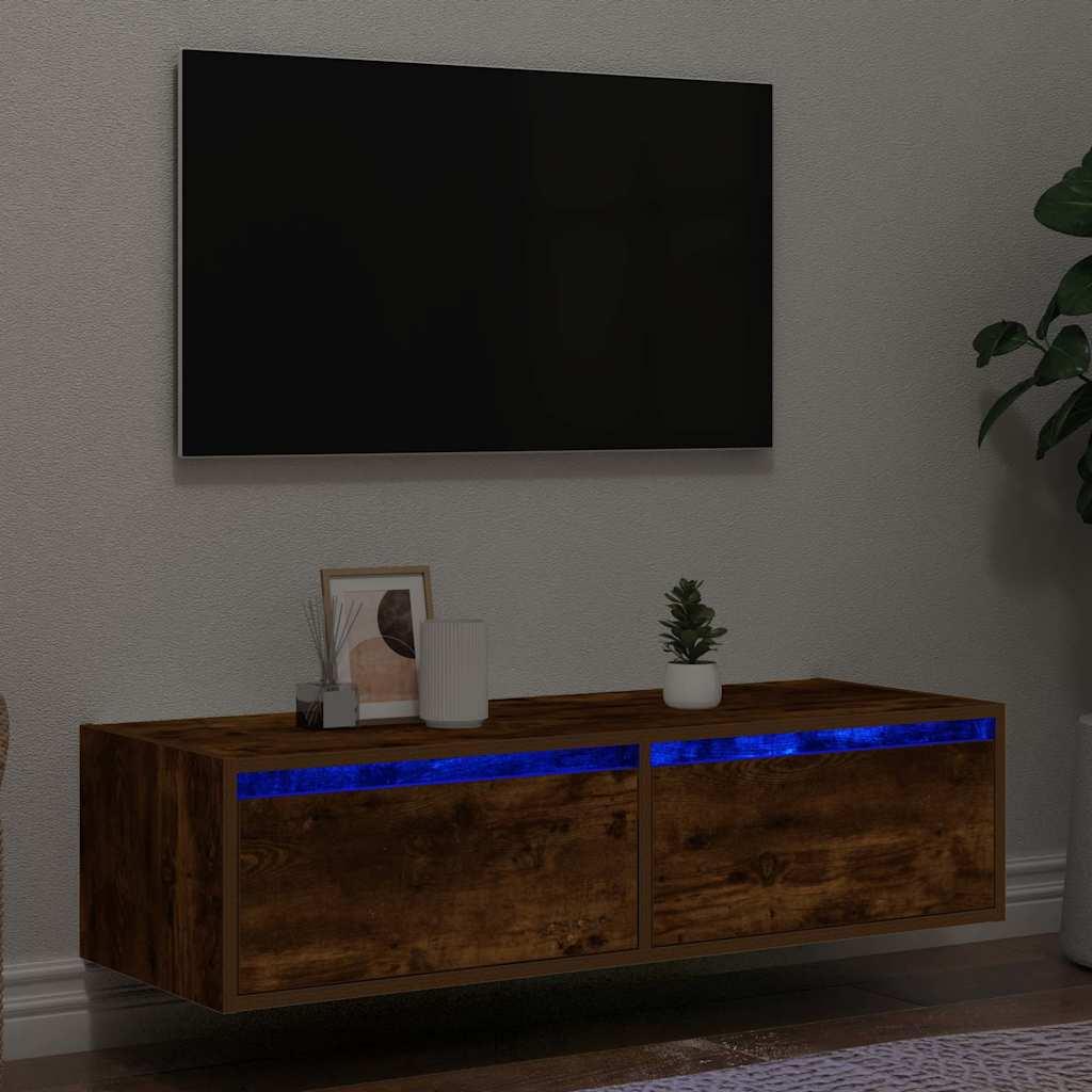 Tv-Skab Med Led-Lys 75X35,5X25 Cm - 1 / 100 cm / Røget eg
