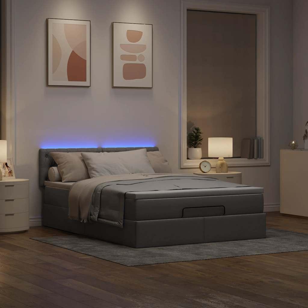 vidaXL Ottoman seng med madras & LEDs Taupe 140x200 cm Stof