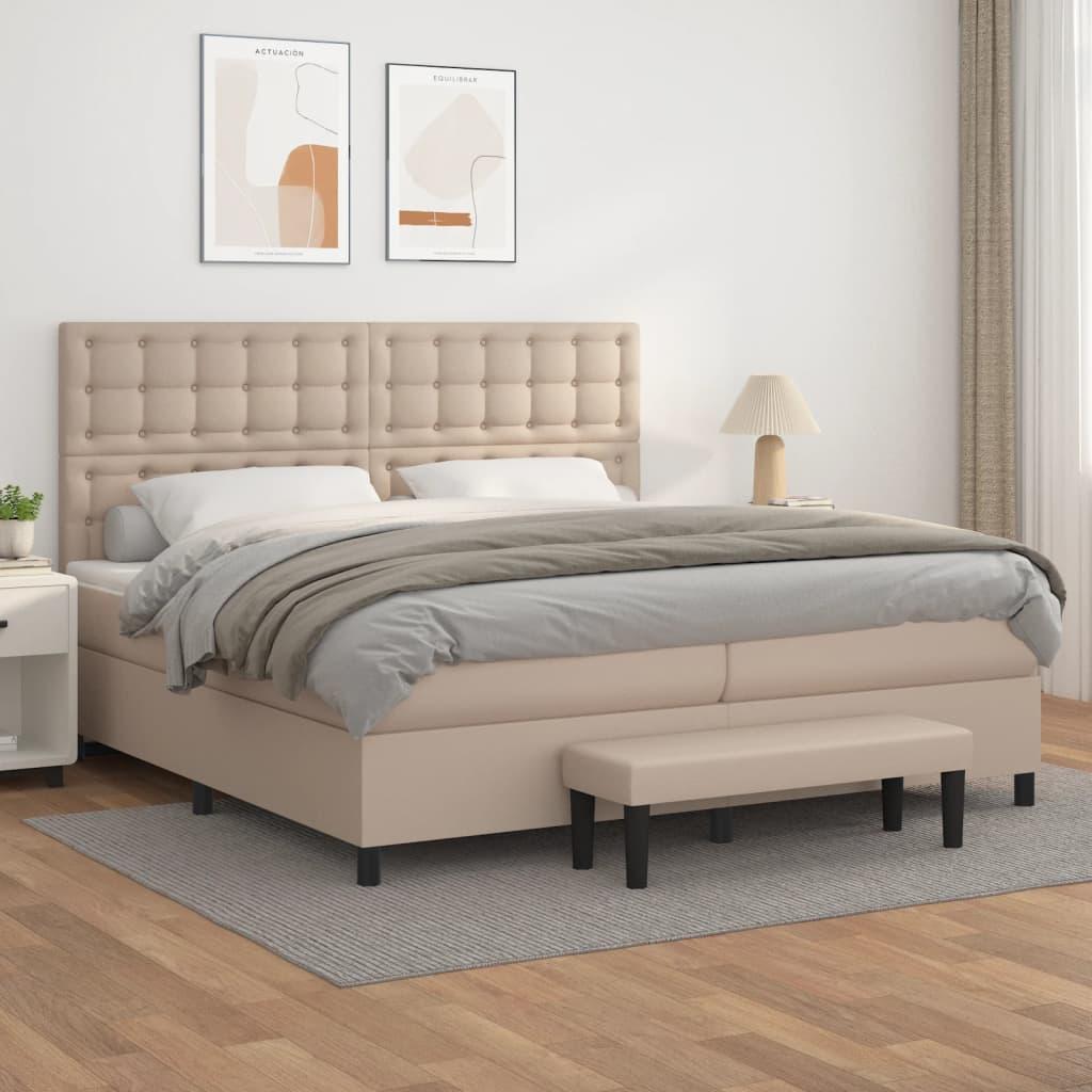 Kontinentalseng 200x200 cm i kunstlæder med madras og bænk - cappuccino