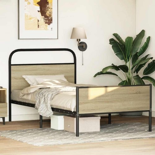 Sengeramme 90x200 cm med lamelbund - sonoma-eg