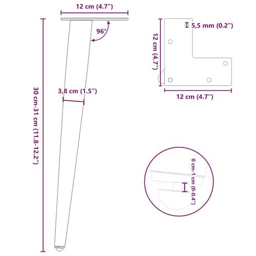 Sofabordben konisk form 4 stk. 30-31 cm stål sort