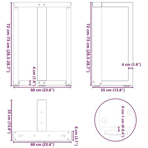 Spisebordsben T-formet 2 stk 60x35x(72-73) cm stål sort