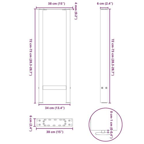 Sofabordben 2 stk. 38x(72-73) cm stål sort