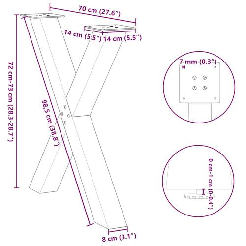 Spisebordsben X-formet 2 stk. 70x(72-73) cm stål antracitgrå