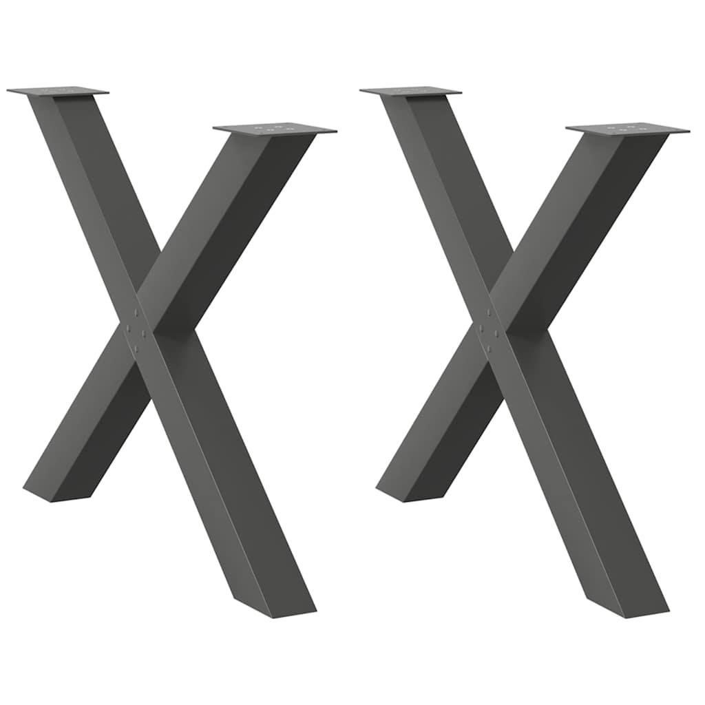 Spisebordsben X-formet 2 stk. antracit 90 x (72-73) cm stål