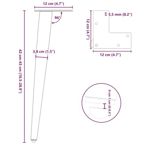 Sofabordben konisk form 4 stk. 42-43 cm stål sort