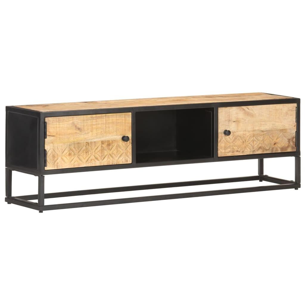 Tv Skab Med Udskåret Låge 130x30x40 Cm Ru Mangotræ