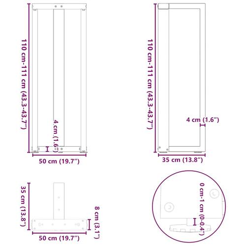 Barbordsben T-formet 2 stk 50x35x(111-112) cm stål antracitgrå