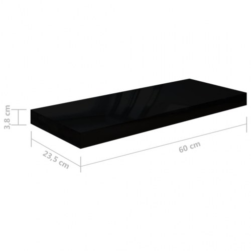 Væghylde 60 × 23,5 × 3,8 cm - MDF, sort højglans