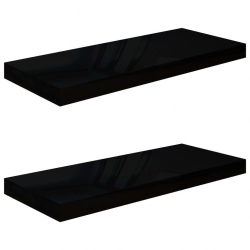 Væghylder 2 stk. 60×23,5×3,8 cm - MDF, sort højglans
