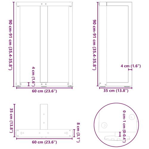 Barbordsben T-formet 2 stk 60x35x(91-92) cm stål sort
