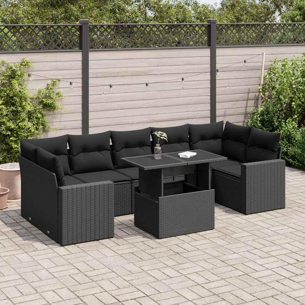 Sofasæt Til Haven 8 Dele Med Hynder Polyrattan - Sort / med opbevaring
