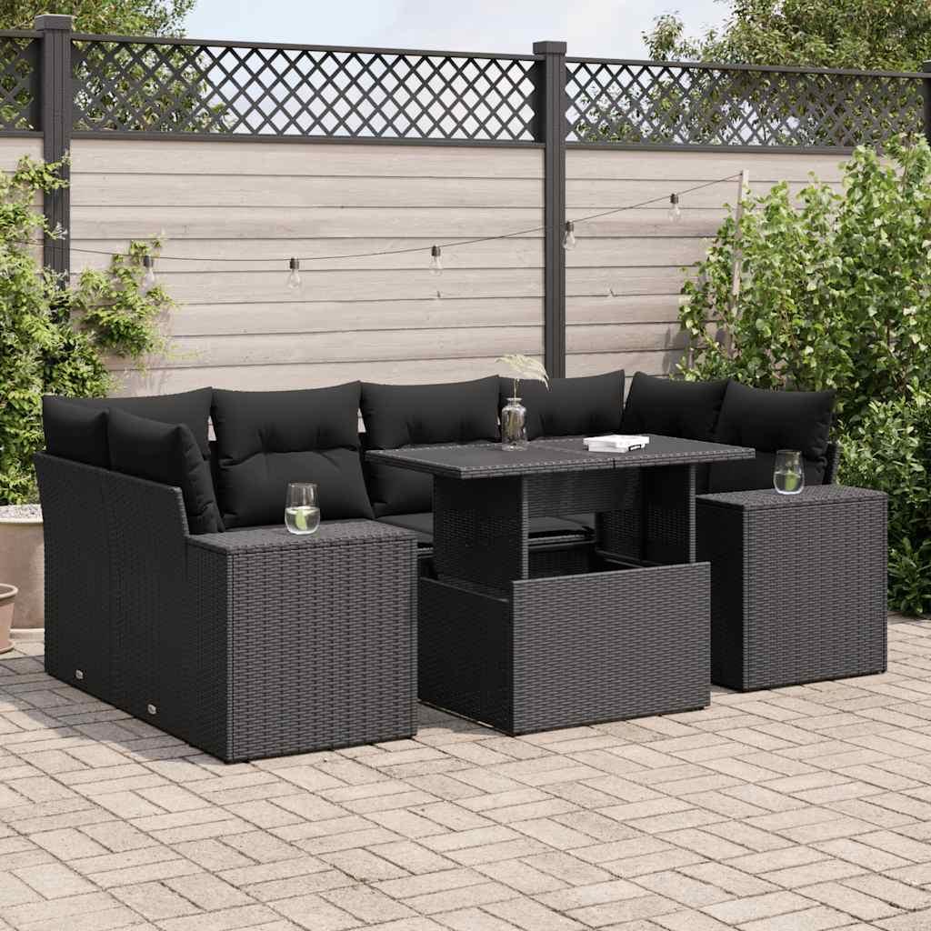 Sofasæt Til Haven 7 Dele Med Hynder Polyrattan - Sort / med opbevaring