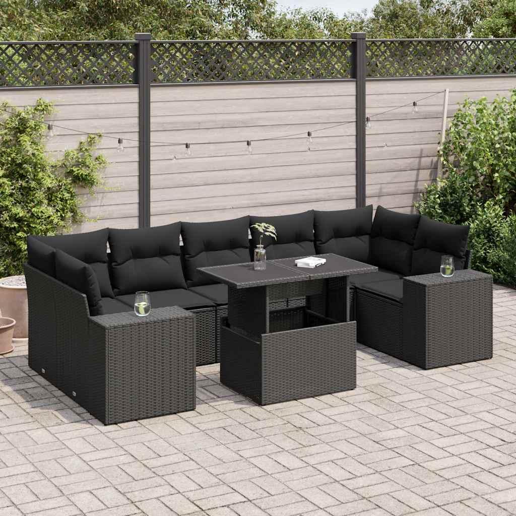 Sofasæt Til Haven 8 Dele Med Hynder Polyrattan Sort - Sort / med opbevaring