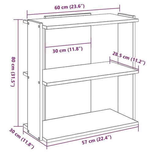 Bogreol 60x30x80 cm 3 hylder konstrueret træ brunt eg