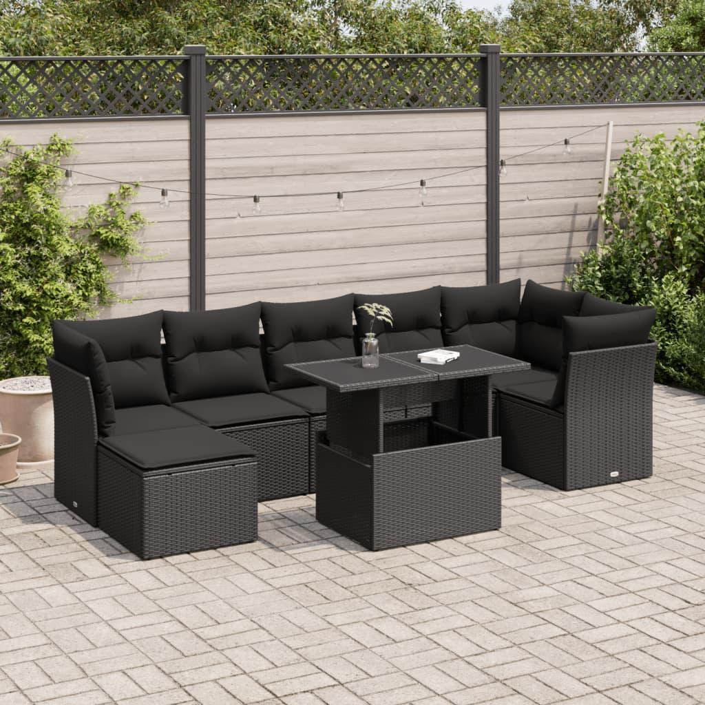 Sofasæt Til Haven 8 Dele Med Hynder Polyrattan - Sort / med opbevaring