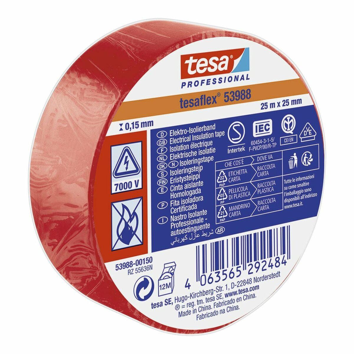 TESA isoleringstape - rød PVC, 25 mm x 25 m