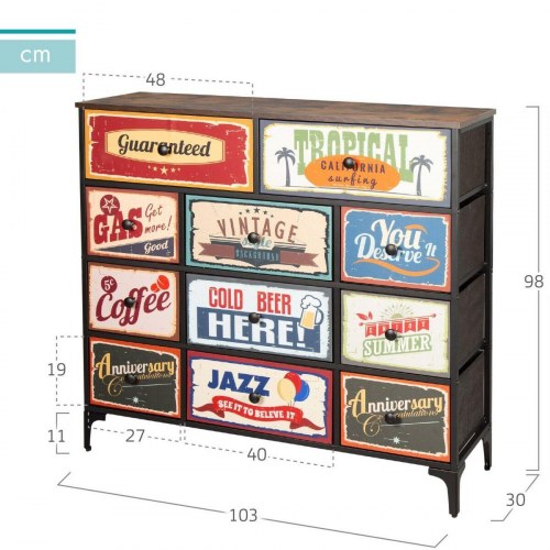 Max Home kommode Vintage - 103 × 98 × 30 cm, brun