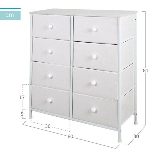 Max Home kommode - hvid, 80 × 81 × 30 cm, 8 skuffer