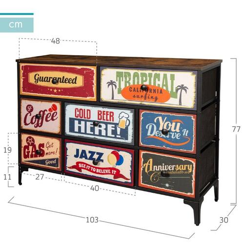 Max Home kommode Vintage - 103 × 77 × 30 cm, 8 skuffer