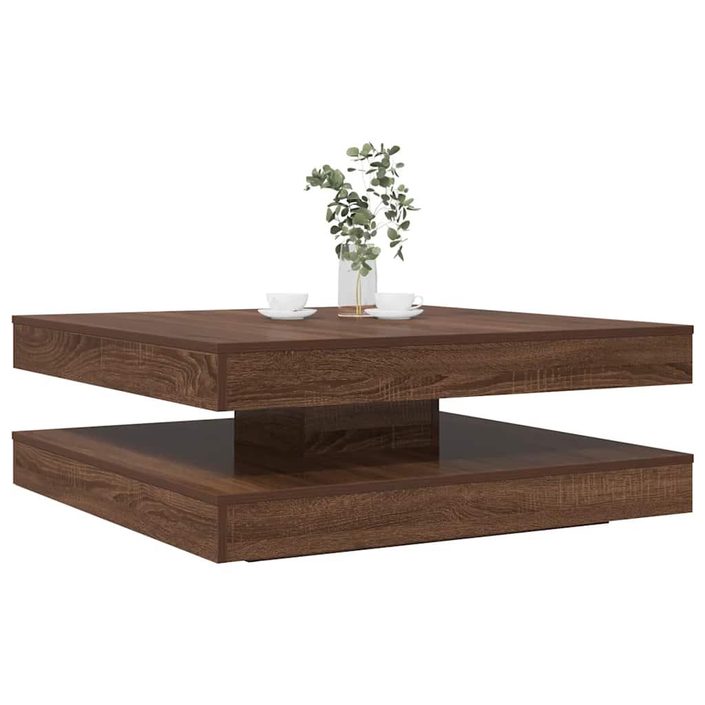 Sofabord 360 Grader Drejeligt 90x90x34 Brun Egetræ