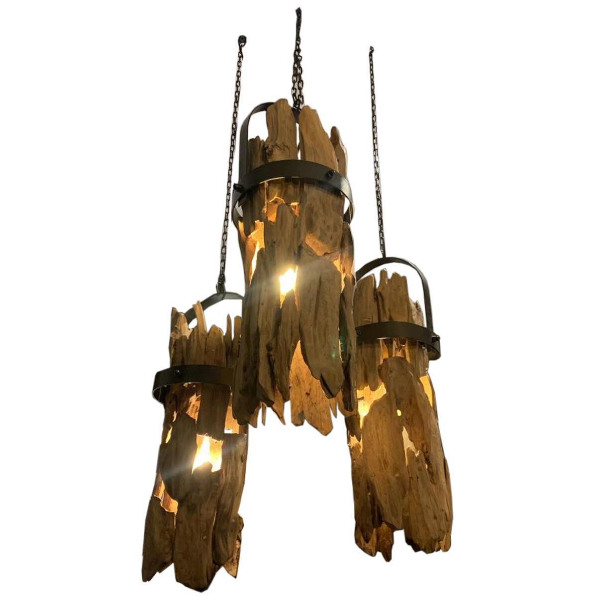 Loftslampe Home Esprit Jern Teak 160 X 30 X 40 Cm