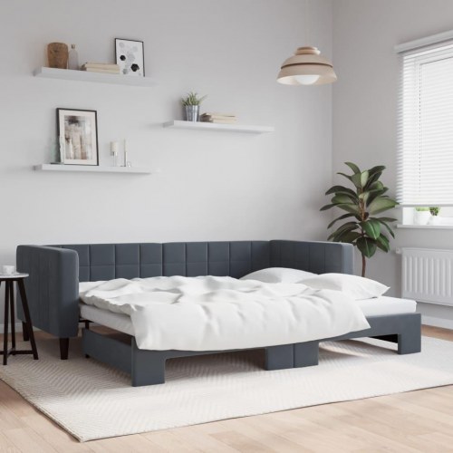 Daybed med udtræk 90 x 200 cm velour - mørkegrå