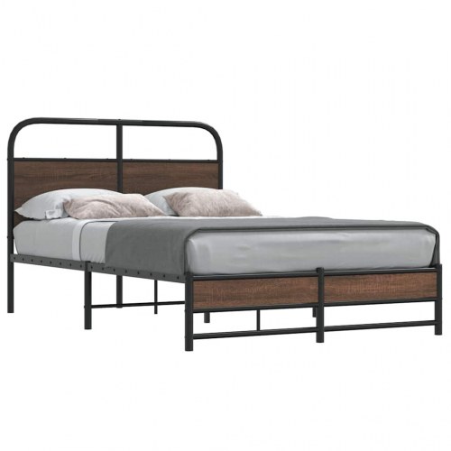 Sengeramme 140 x 190 cm med sengegavl - brunt egetræ