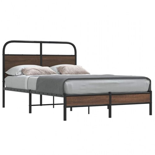 Sengeramme 135 x 190 cm med sengegavl - brun egetræ