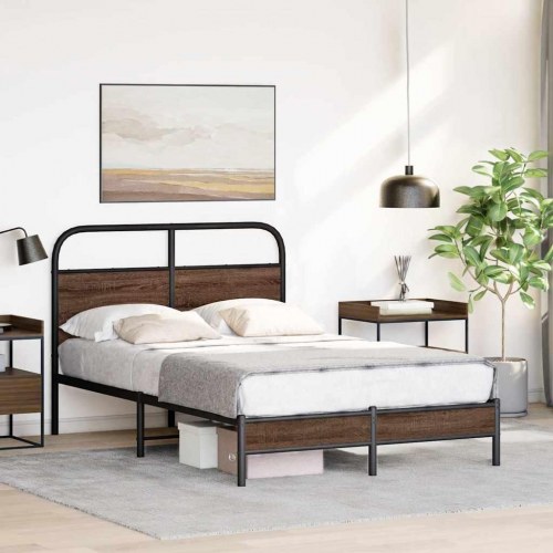 Sengeramme 135 x 190 cm med sengegavl - brun egetræ