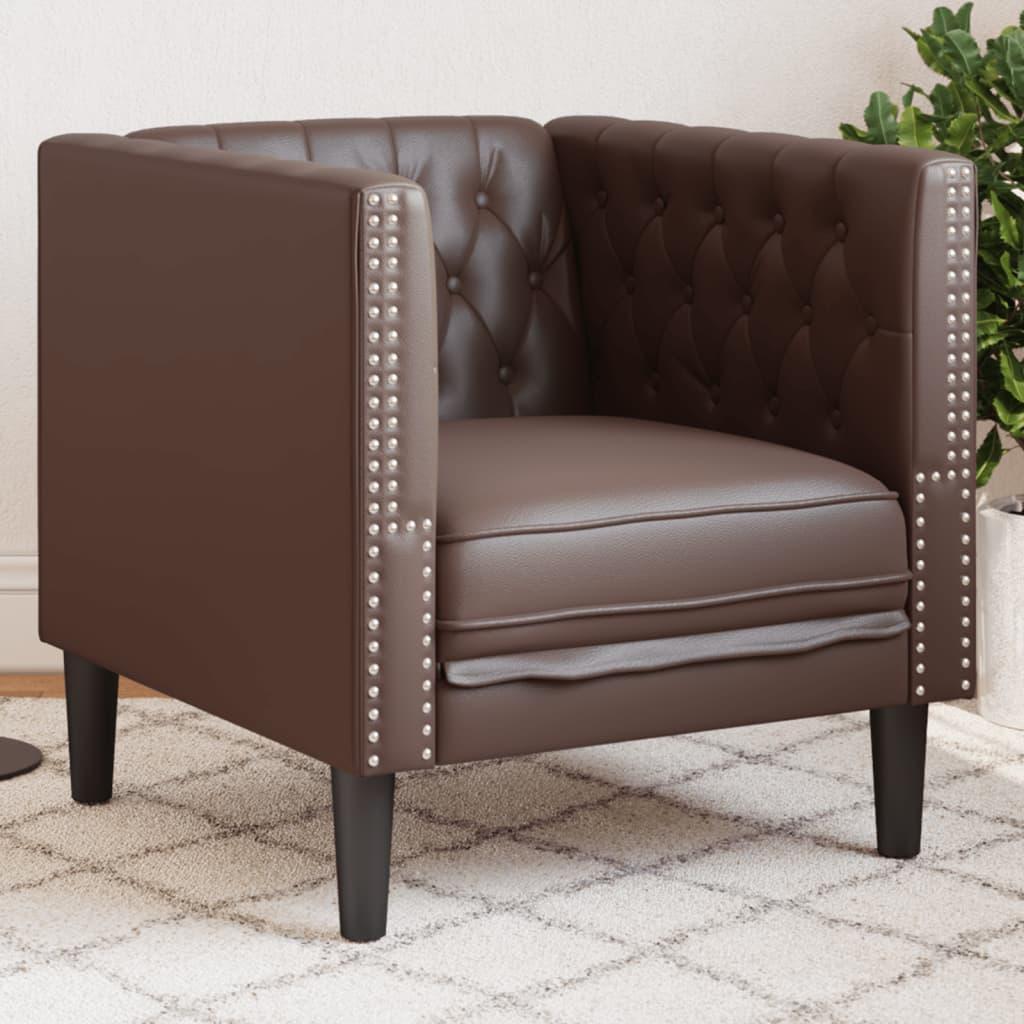 Chesterfield Lænestol Kunstlæder Brun