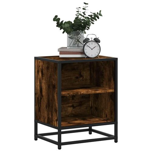 Sengebord 40x31x50 cm konstrueret træ metal røget egetræsfarve