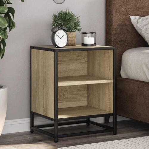 Sengebord 40x31x50 cm konstrueret træ og metal sonoma-eg