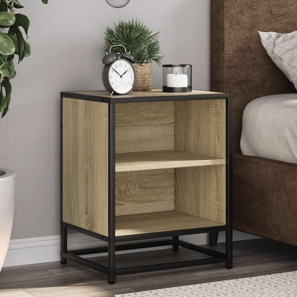 Sengebord 40x31x50 cm konstrueret træ og metal sonoma-eg