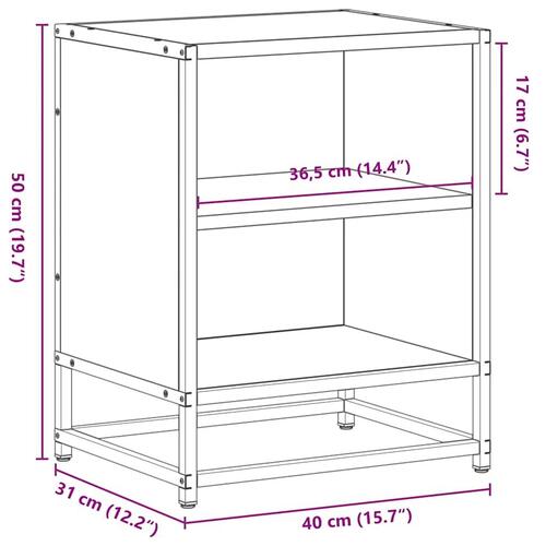 Sengebord 40x31x50 cm konstrueret træ og metal sonoma-eg