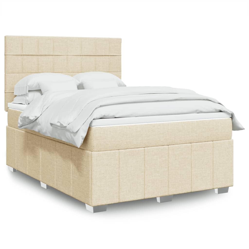Kontinentalseng Med Madras Stof Farvet Creme - Blok med firkanter / 160 x 200 cm