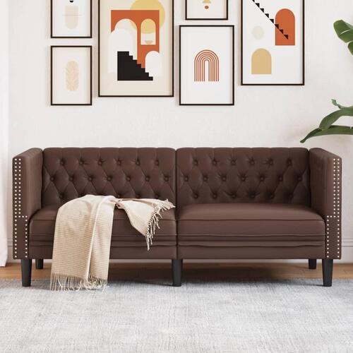 2-personers Chesterfield-sofa kunstlæder brun