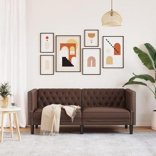 2-personers Chesterfield-sofa kunstlæder brun